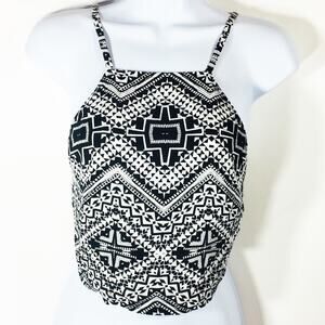 Express Womens Crop Top Halter Aztec Black White NEW!!